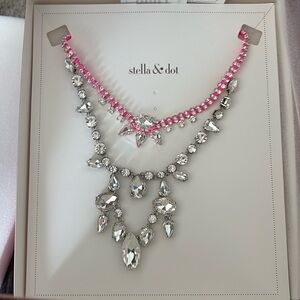 stella & dot ~ neon dream statement necklace ~ pink silver rhinestones ~…